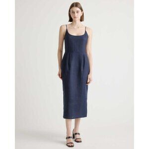 100% European Linen Scoop Neck Midi Dress